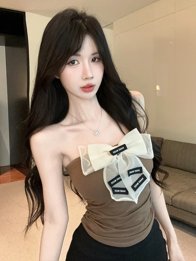 

Sexy Knot Tube Top Vest Slim Fit Sleeveless Outerwear Hot Girl Style Korean Version Short Length Commute Style