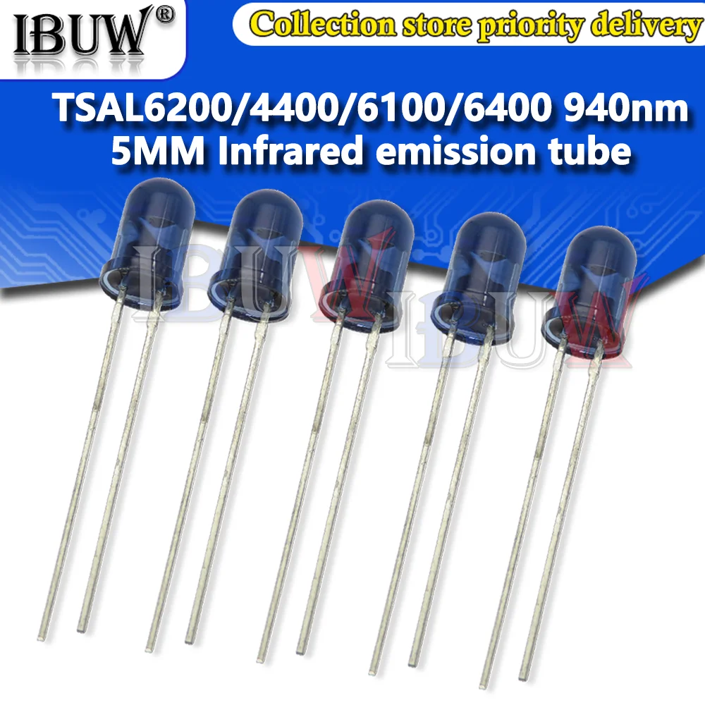 10PCS TSAL4400 TSAL6100 TSAL6200 TSAL6400 4400 6100 6200 6400 EMITTER IR 3MM 5MM 940NM 2PIN Infrared emission tube diode