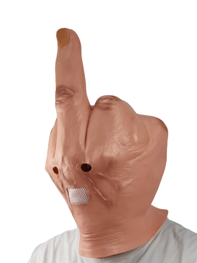 Halloween Creative Personality Despises Vertical Middle Finger Latex Mask Creepy Fingers Mask Cosplay Spoof Headgear Props