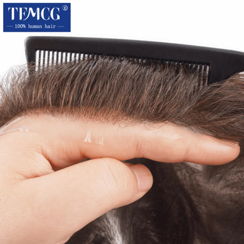Male Hair Prosthesis Ultra-Thin 0.02mm Skin V-loop Toupee Men Wigs 100% Human Hair Invisible Hairline Men's Capillary Prothesis