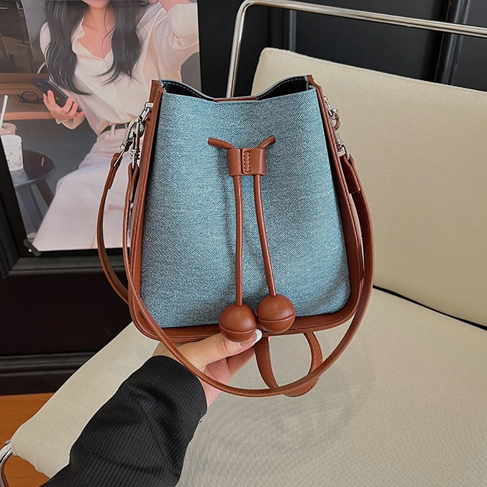 Women's Casual Bucket Bag 2026 Summer New Drawstring Buckle Shoulder Crossbody Bag Versatile Delicate Composite Bags