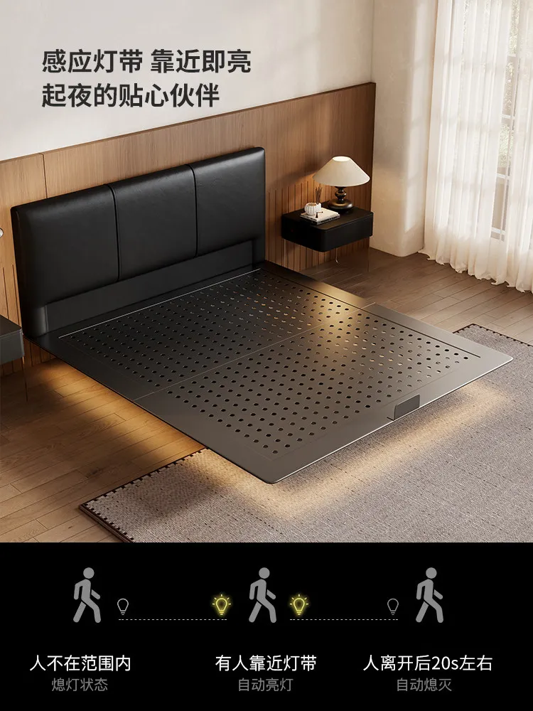 lit 180x200cm 200x220cm stainless steel double carbon steel floating genuine leather bed bedroom beds and bed frames furniture