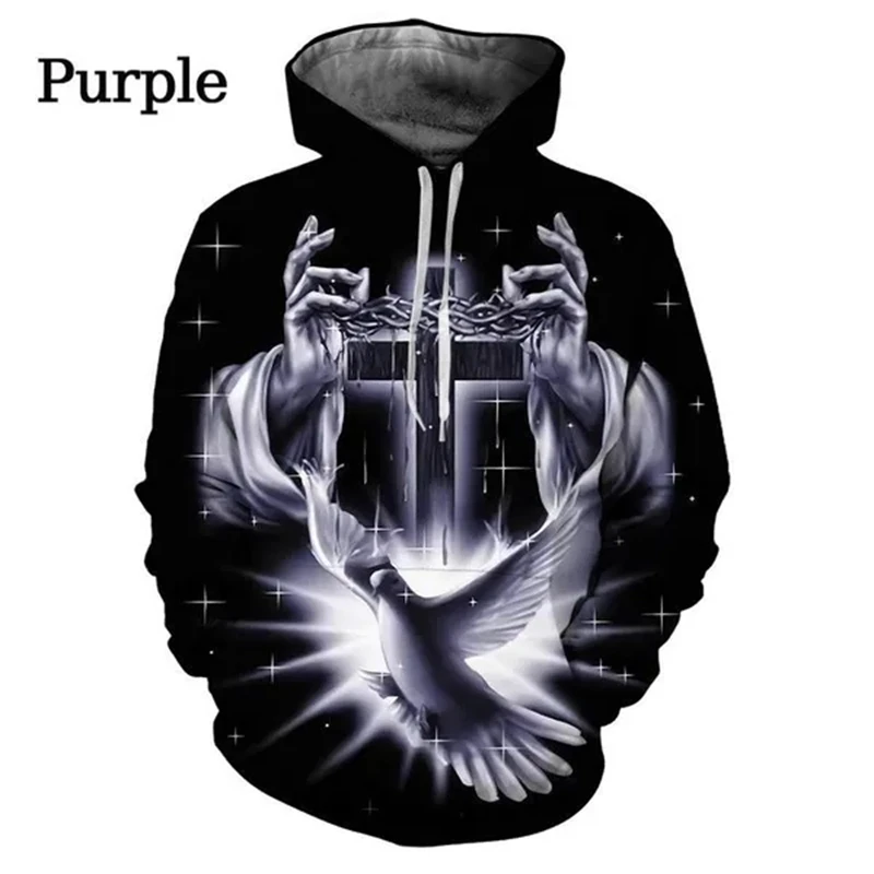 Christian Men Women Fashion Black Hoodies Cross Jesus 3d Printed Hooded Sweatshirt Unisex Fashion Long Sleeve Streetwear Tops