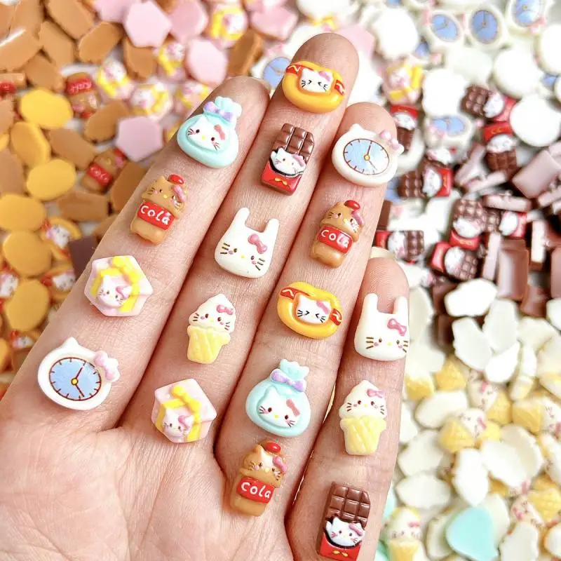 Creative Alarm Clock Gift Box Cats Nail Charms Cartoon Cute Ice Cream Cola Hot Dog Snack Series Resin Nail Art Decorations DIY