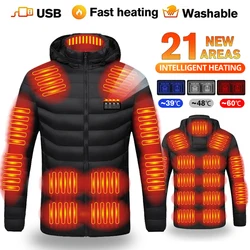 21 Areas Heated Cotton Clothes Jacket USB Heating Jacket Warm Snowfield Heated Vests Coat Hunting Hiking Camping Winter S-6XL