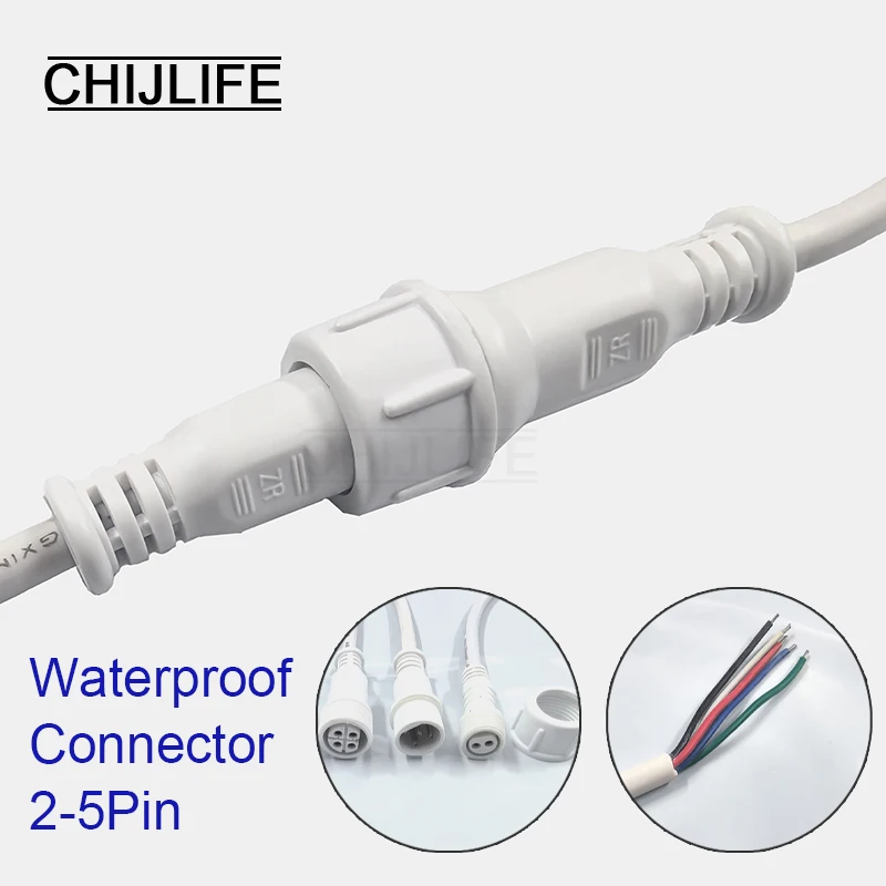 White 2 3 4 5 Pin IP68 Waterproof Male Female Cable Connector Plug Butt Extension Line Outdoor LED Wire 0.5/0.75 Square