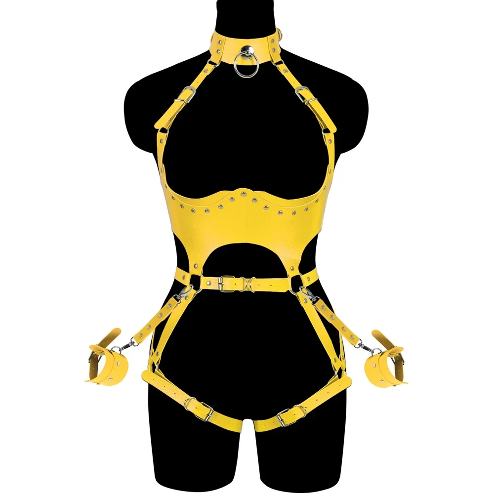 

Leather Sexy Body Bondage Harness For Woman Adjustable Lingerie Set Strap Stockings Seks Waist To Leg Harness Thigh Garters Belt