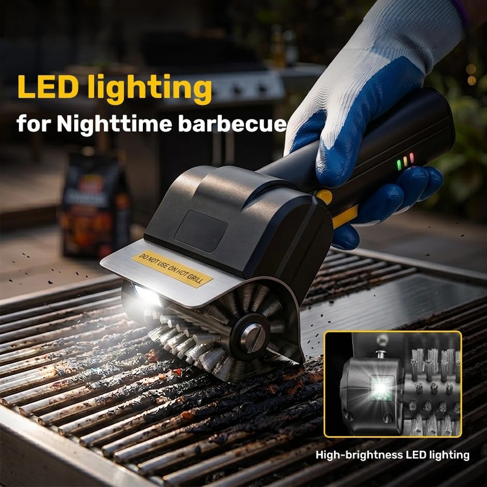 Handheld Electric Grill Brush 1100 RPM High Speed Roller Grill Cleaner Brush Splash-Proof Guard Detachable BBQ Cleaning Brushes