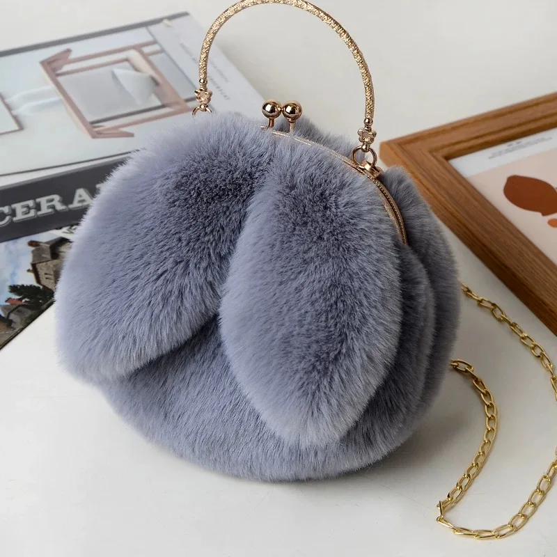 

2024 Autumn/Winter Hairy Crossbody Bag Handheld Princess Foreskin Grass Plush Bag New Chain Bag Versatile Cute Rabbit Ear Bag