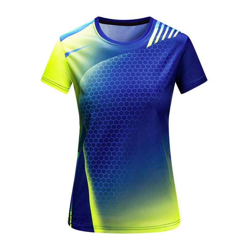 Summer Women Quick‑Dry Sports T‑Shirt Gradient Printed Short Sleeve Tops Breathable Badminton Tennis Running Gym Workout Sportsw