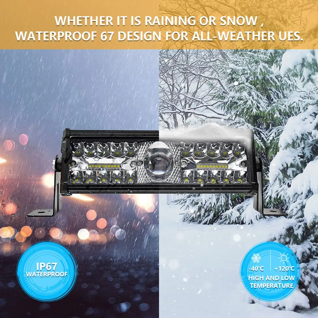 Offroad Led Light Bar 10 Inch 120W 3 Rows Led Bar White+Yellow Fog Lights For Jeep Car Tractor Truck SUV ATV Boat