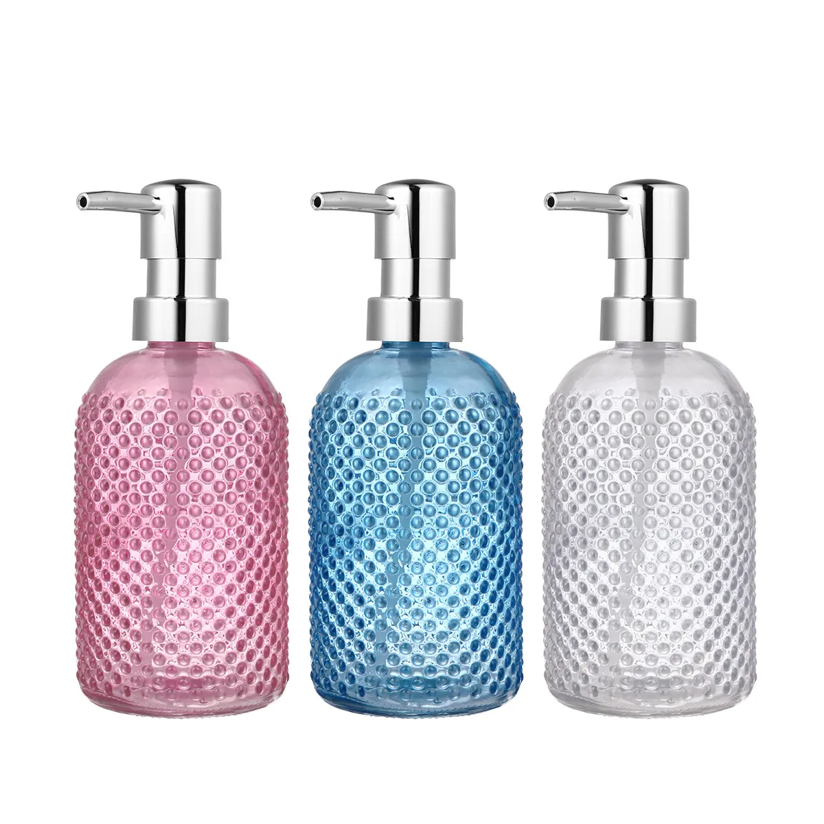 

3Pcs Press Pump Dispenser Bottles High Quality Glass Design for Hand Soap Shampoo Lotion Body Wash Empty Container