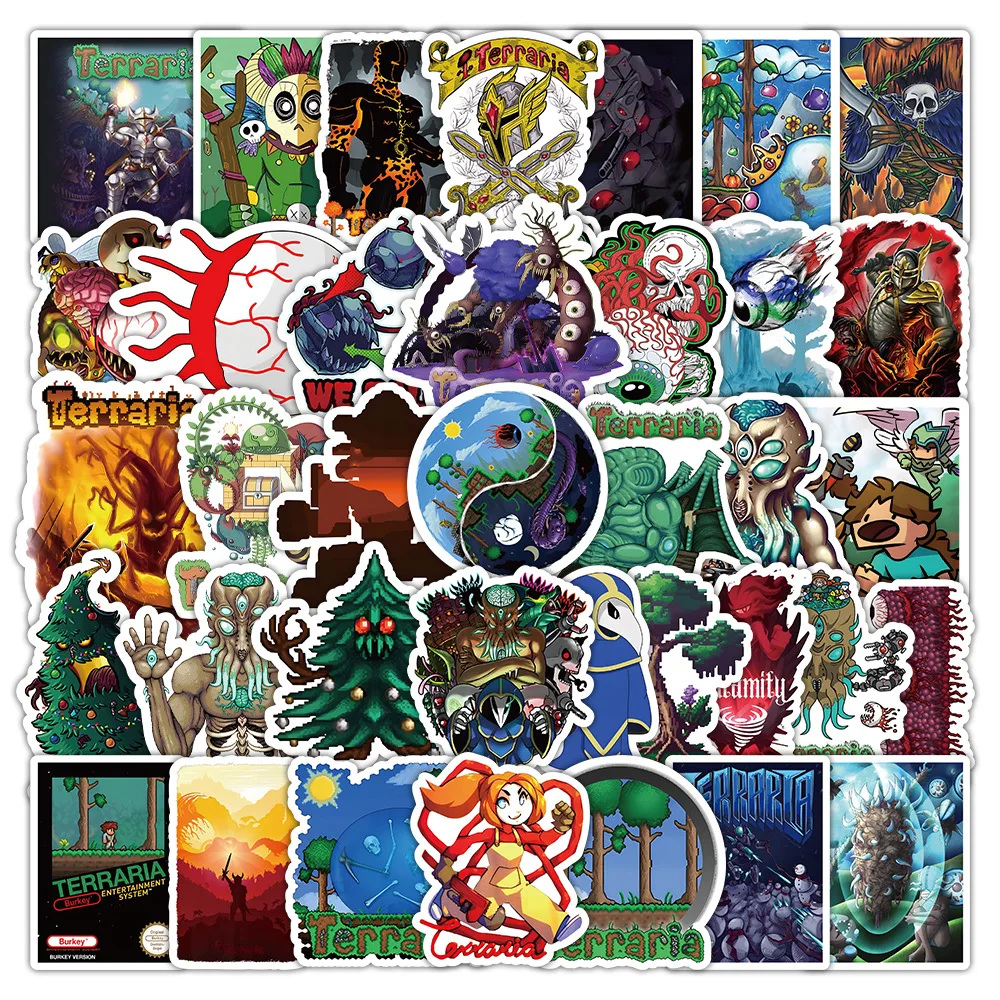 10/30/50PCS ตลก Terraria เกมสติกเกอร์ Caroon Graffiti Decals DIY โทรศัพท์แล็ปท็อปกีตาร์รถจักรยานสเก็ตบอร์ดกระเป๋าเดินทางสติกเกอร์ของเล่น