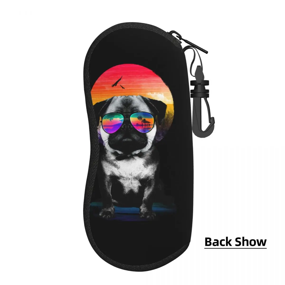 Custom Summer Pug Dog Shell Eyeglasses Case Women Men Cute Animal Sunset Art Glasses Case Sunglasses Box Pouch