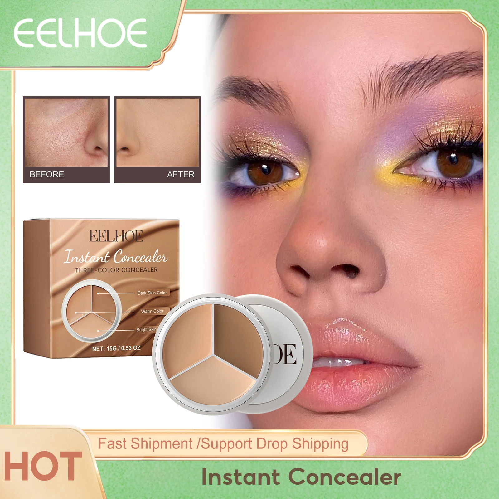 EELHOE 3-Color Concealer Palette Full Coverage Foundation Cream Dark Circles Cover Spots Concealer Corrector Makeup Cosmetic 15g