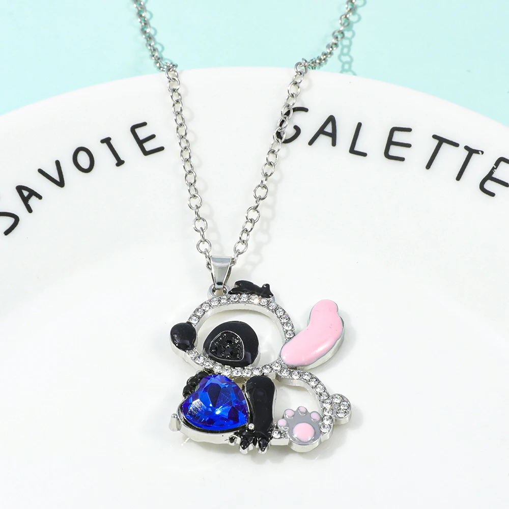 Lilo & Stitch Heart Rhinestone Necklace for Girls Anime Charms Pendant Fashion Jewelry Aesthetic Accessory Birthday Gift image 6