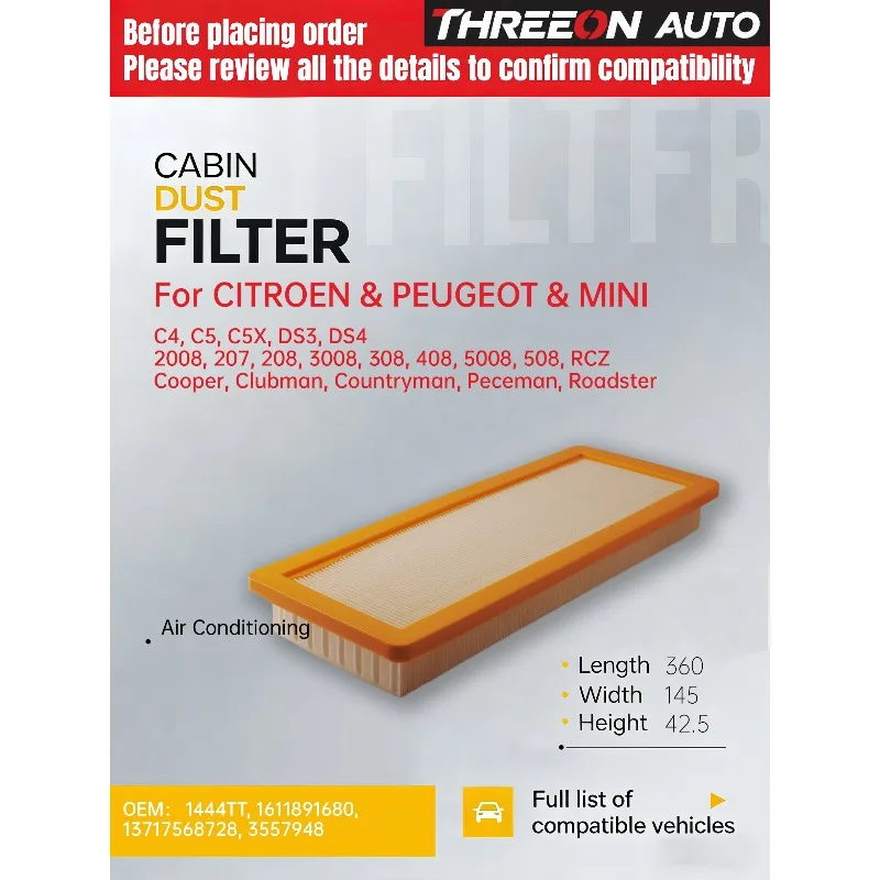 Filtro de Ar do Motor THREEON para PEUGEOT 207 3008 308 RCZ 1.6 CITROEN Grand C4 Picasso DS4 1444TT 13717568728 MANN C36003 TOA9830