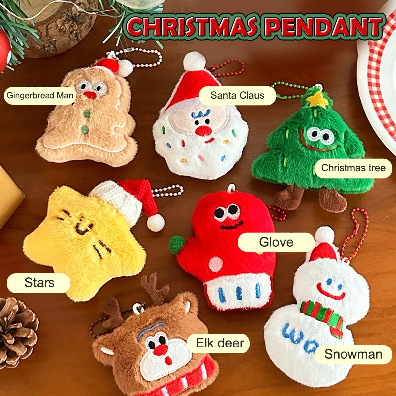 Kawaii natal chaveiro de pelúcia dos desenhos animados papai noel árvore de natal boneca de pelúcia chaveiro saco pingente natal pendurado decoração presente