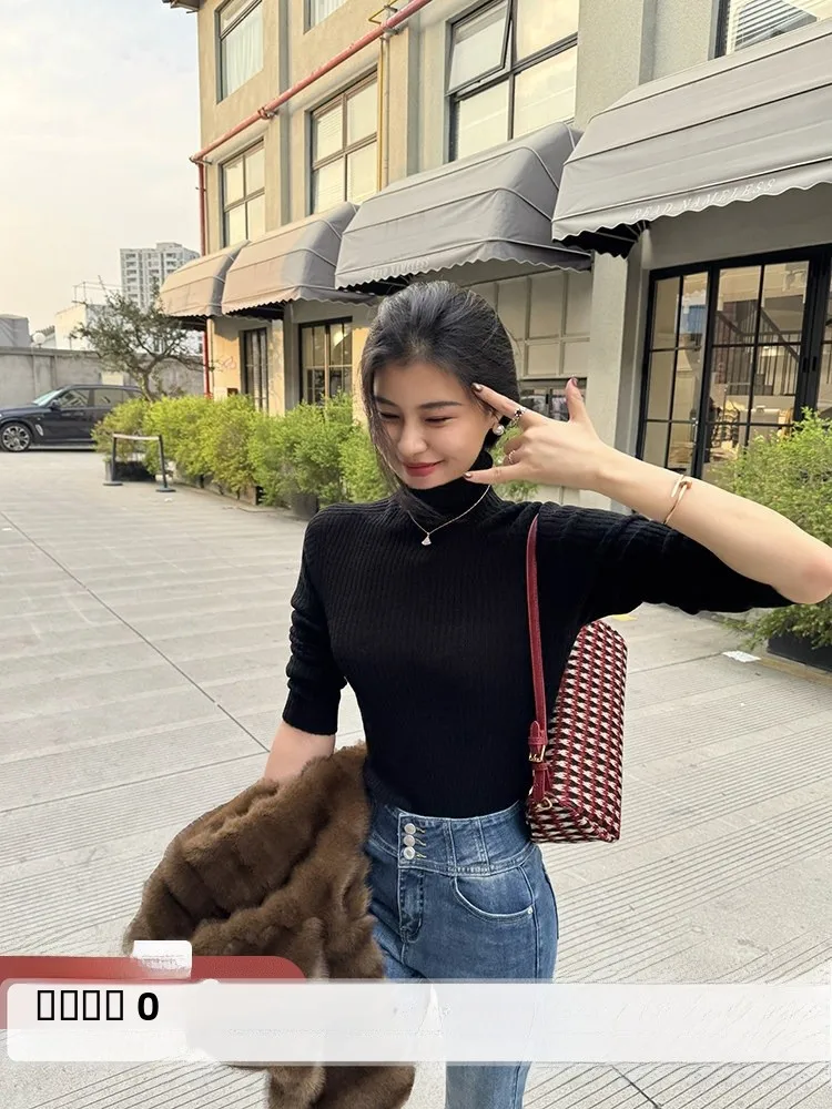 

Женский модный трикотажный свитер Zhang a Xing из 100% шерсти с высоким воротом, облегающий, однотонный, повседневный, осенне-зимний