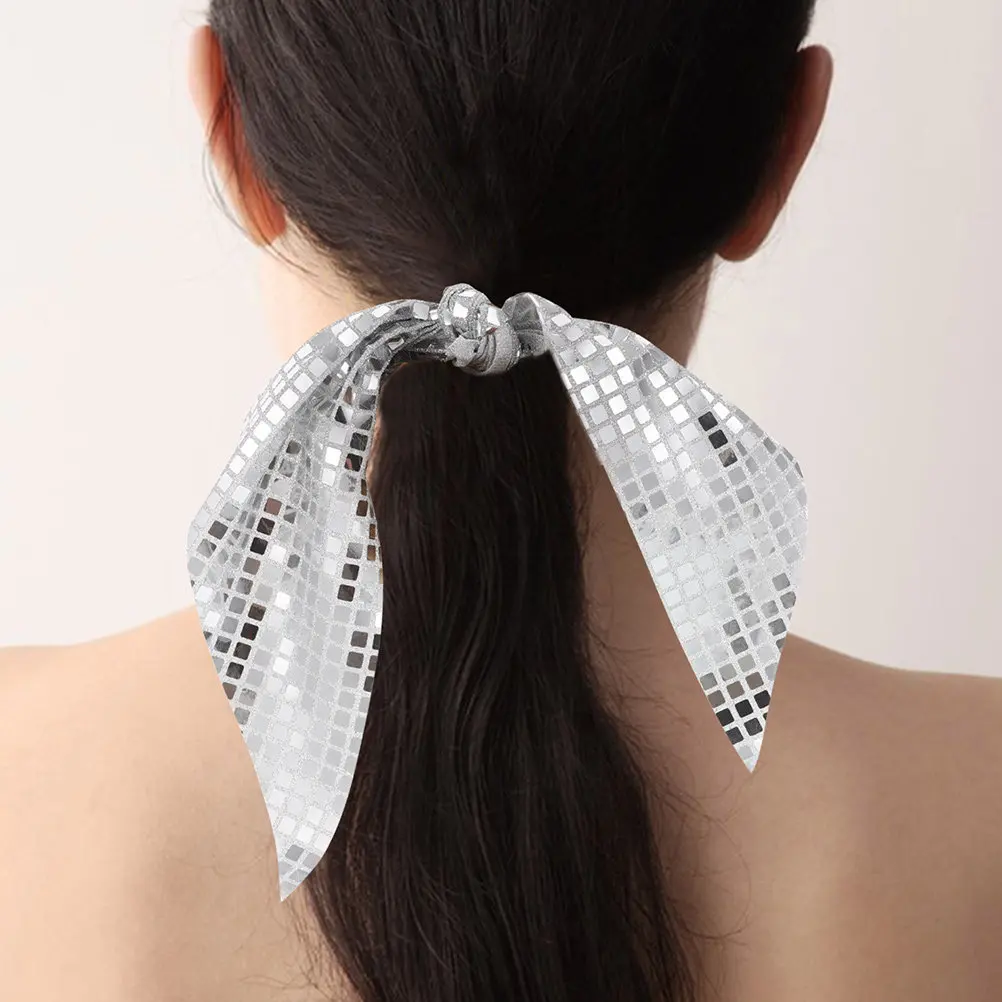 2Pcs Sparkle Bowknot Hair Ties Sequin Scrunchies Glitter Ponytail Bands Comfortable Hair Ropes for Women Girls