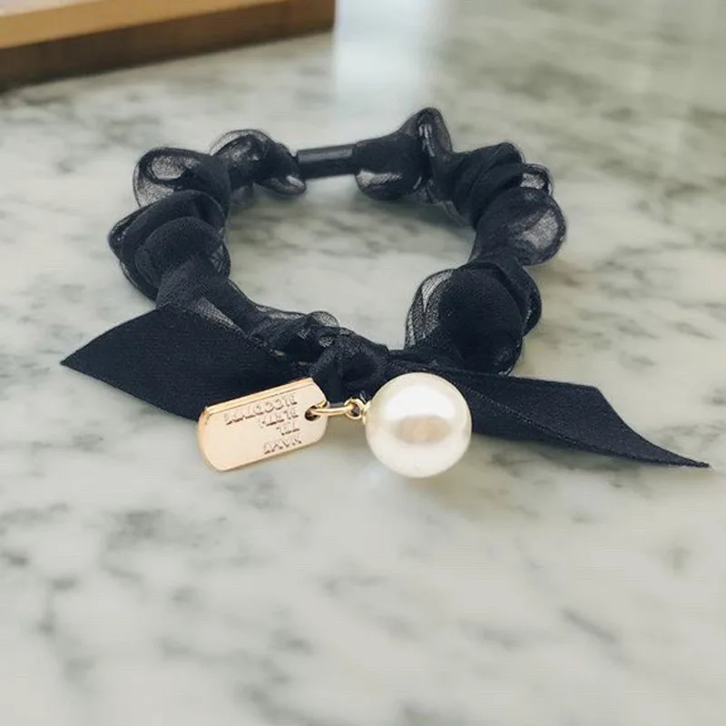 Elegant Pearl Ribbon Hair Tie with Sweet Girl's Hairband High Ponytail Elastic for a Stylish Look 8PCS/LOT