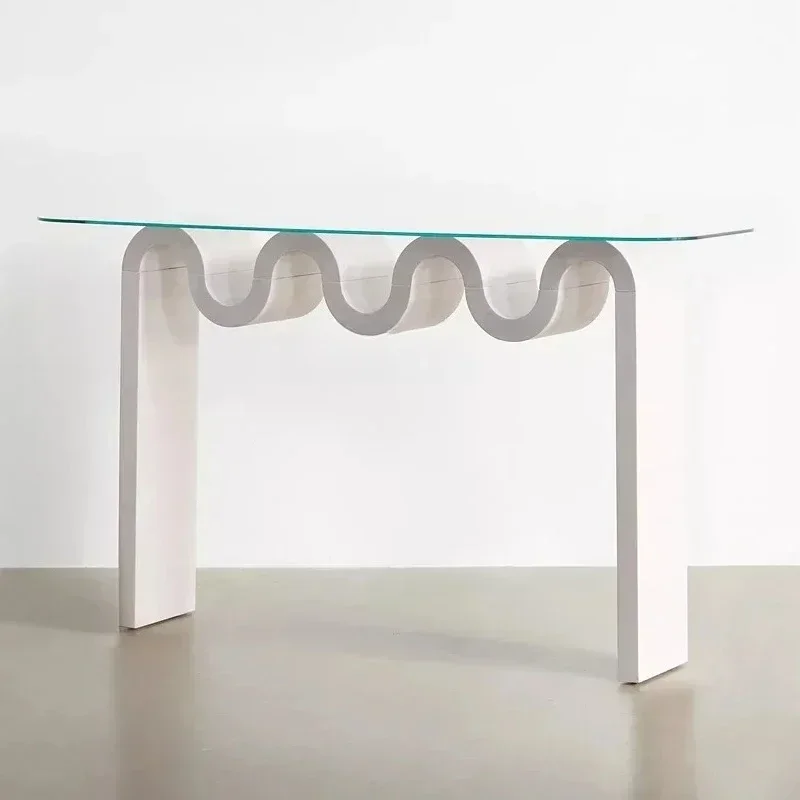 A  xxqCreative Console Tables Italian Minimalist Light Luxury Tempered Glass Entrance Stage Water Ripple Rectangular Transparent