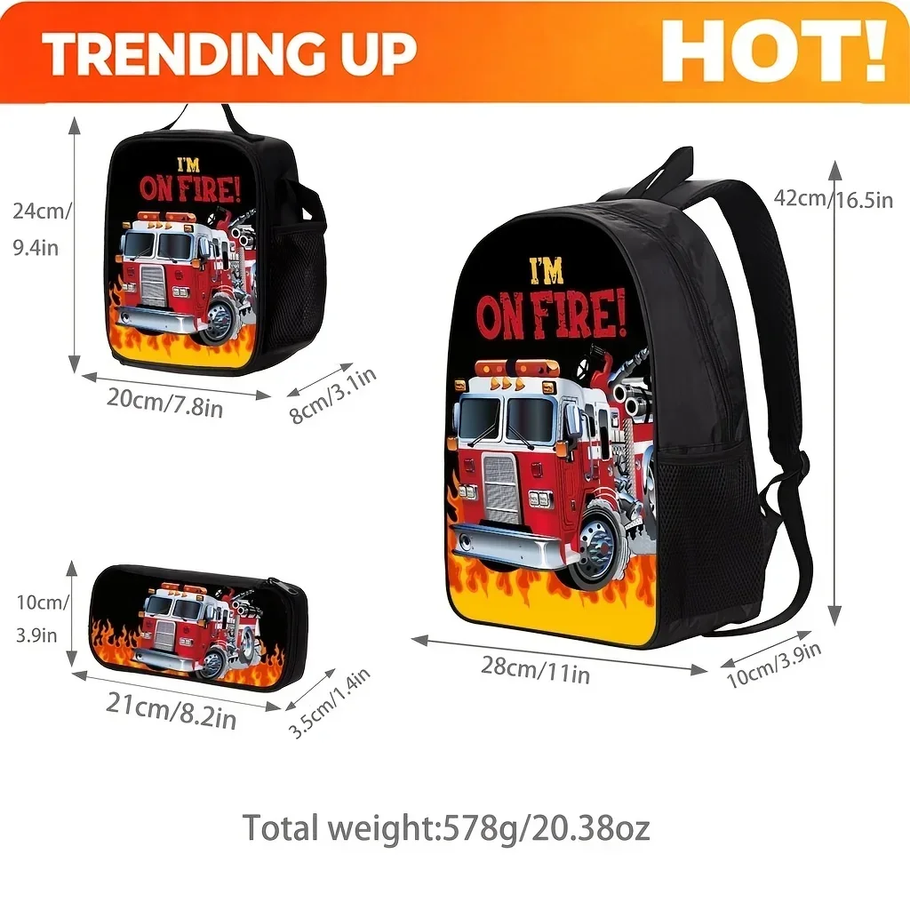 Custom Fire Truck Themed Backpack Set, Suitable For Daily Commuting ThreePiece Shoulder Bag Set, For Teenager