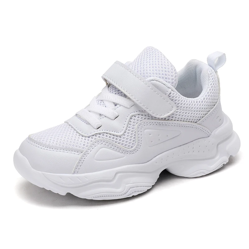 2023 zapatos informales blancos para niños, zapatillas de deporte de malla ligera, calzado deportivo de verano para estudiantes, zapatos de cuero