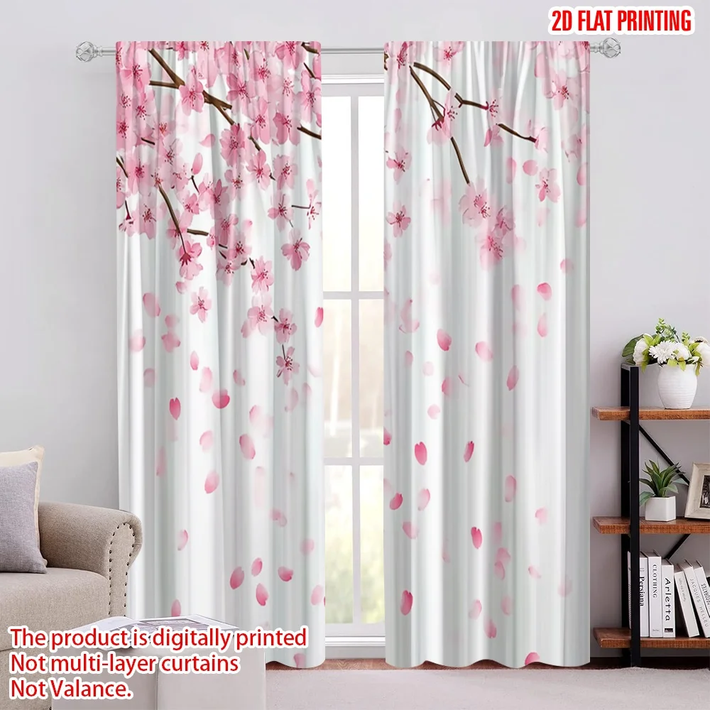2 stücke 2D flache druck Vorhang Elegante Kirsch & Pflaume Blüte Digital Gedruckt Polyester Vorhänge Party Dekorationen Verwenden für hause &