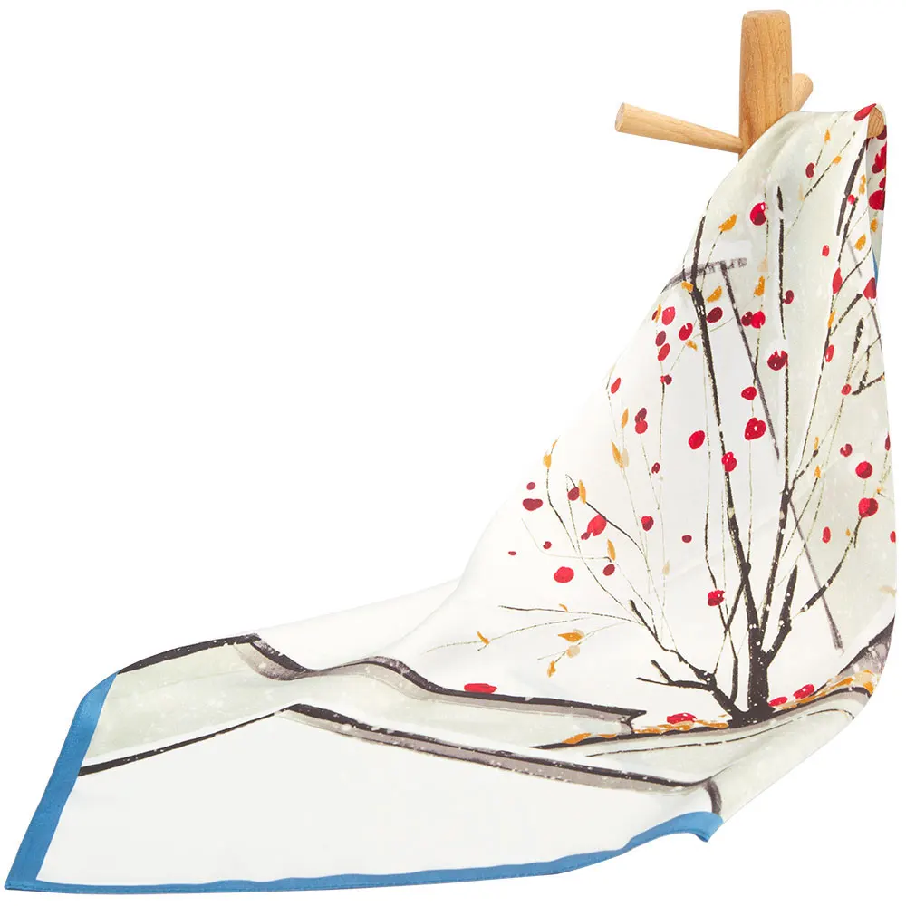 

53cm 100% Genuine Silk Man Scarves Women's Shawl Ladies Best-Selling Square Summer Woman Handkerchief Kids Gifts Persimmon Tree