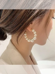 Big Pearl Circle Hoop Earrings Women's 2023 Trend New Fashion Korean Luxury Elegant Aesthetic Wedding Party Jewelry Accessories