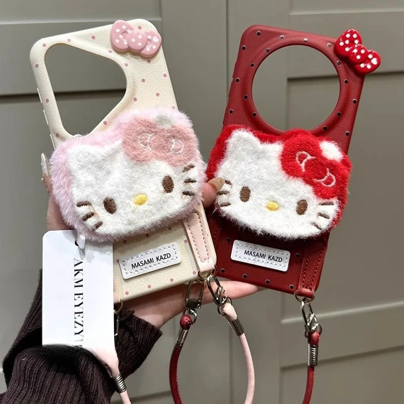 Cute Hello Kitty Plush Wave point bow Kawaii Phone Case For Iphone 16 15 14 13 Promax Y2k Sweet Girl Phone Protective Cover