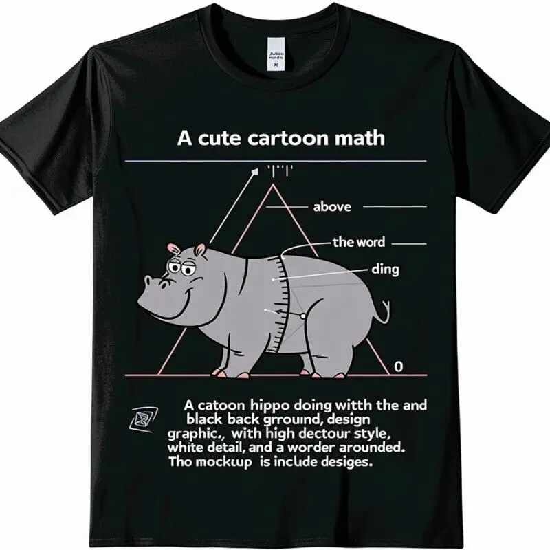 

Black T Shirt Featuring A Cute Cartoon Hippo Doing Math and A Playful Design