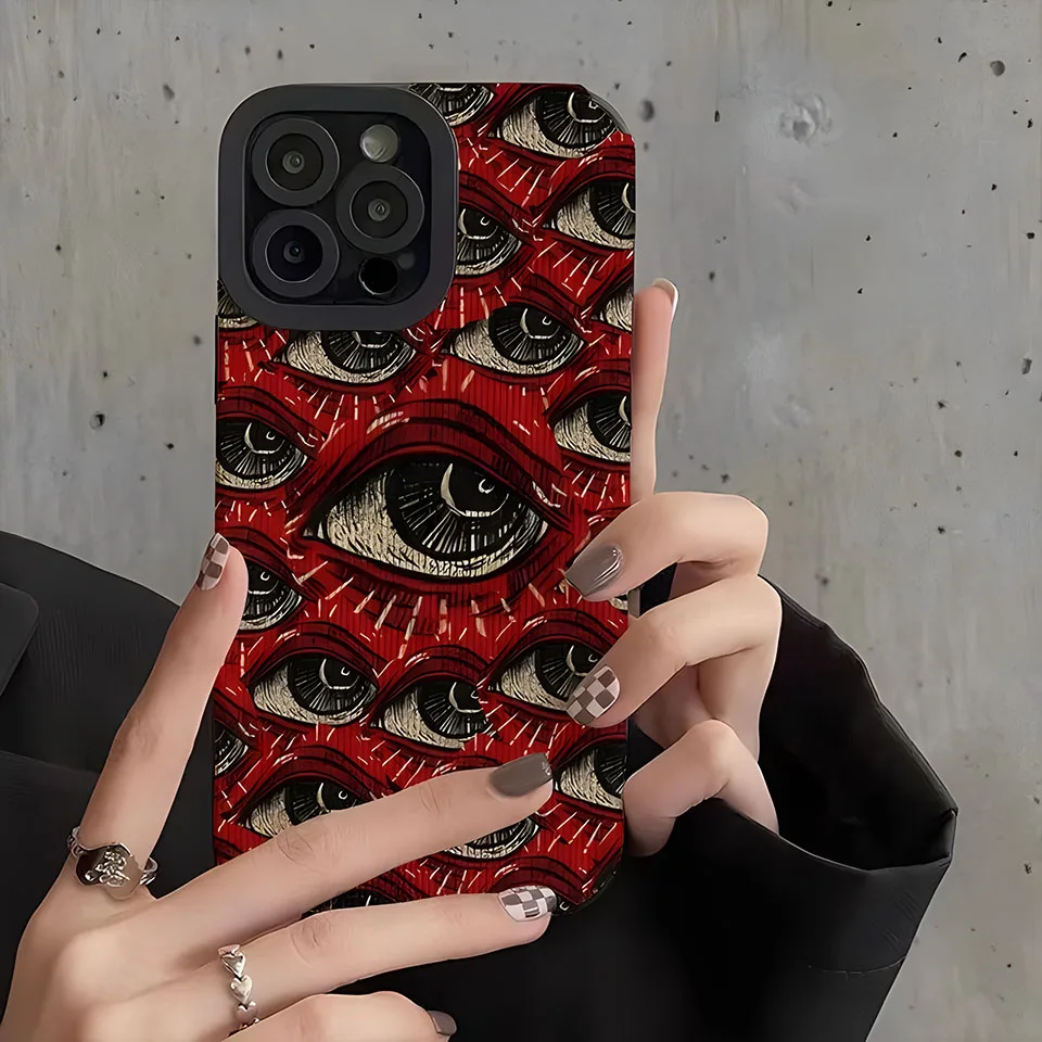 Evil Eyes Pattern Red Eye Silicone Cases For iPhone 15 14 12 11 13 Pro Max Plus Spooky Scary Case Shockproof Cover Accessories image 2