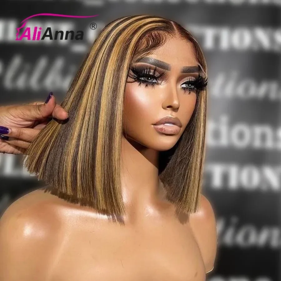 

Honey Blond Bob Wig Lace Front Human Hair Wigs P4-27 Highlight Wig Human Hair Transparent Brazilian Straight Wigs Human Hair