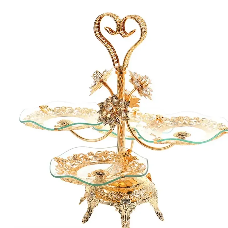 Gold Creative Multi Layer Glass Fruit Plate Decorative Serving Tray for Home Kitchen Dining Table Centerpiece Modern Style