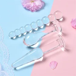 Godemiché en verre transparent pour femme, godemiché avec perles anales, Plug, Stimulation du point G, Masturbation féminine, jouets sexuels pour lesbiennes