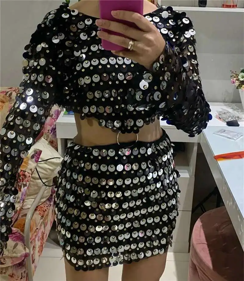 غير النظامية أزياء ملفوفة الصدر البازلاء الترتر فستان مثير حار فتاة سيدة فساتين تنورة طويلة الأكمام الخريف النساء الملابس