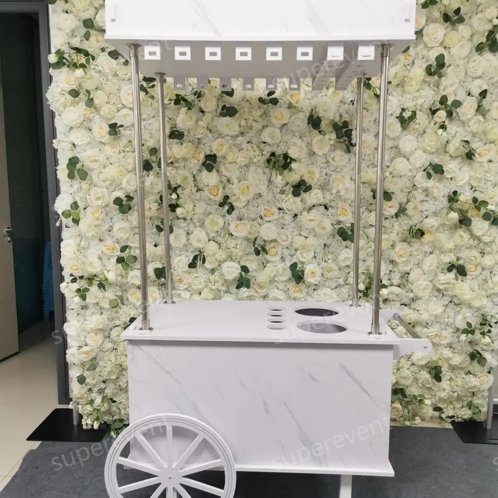 Wholesale Wedding White PVC Candy Display Wedding Champagne Cart Flower Candy Dessert Bar Carts for Wedding Decoration