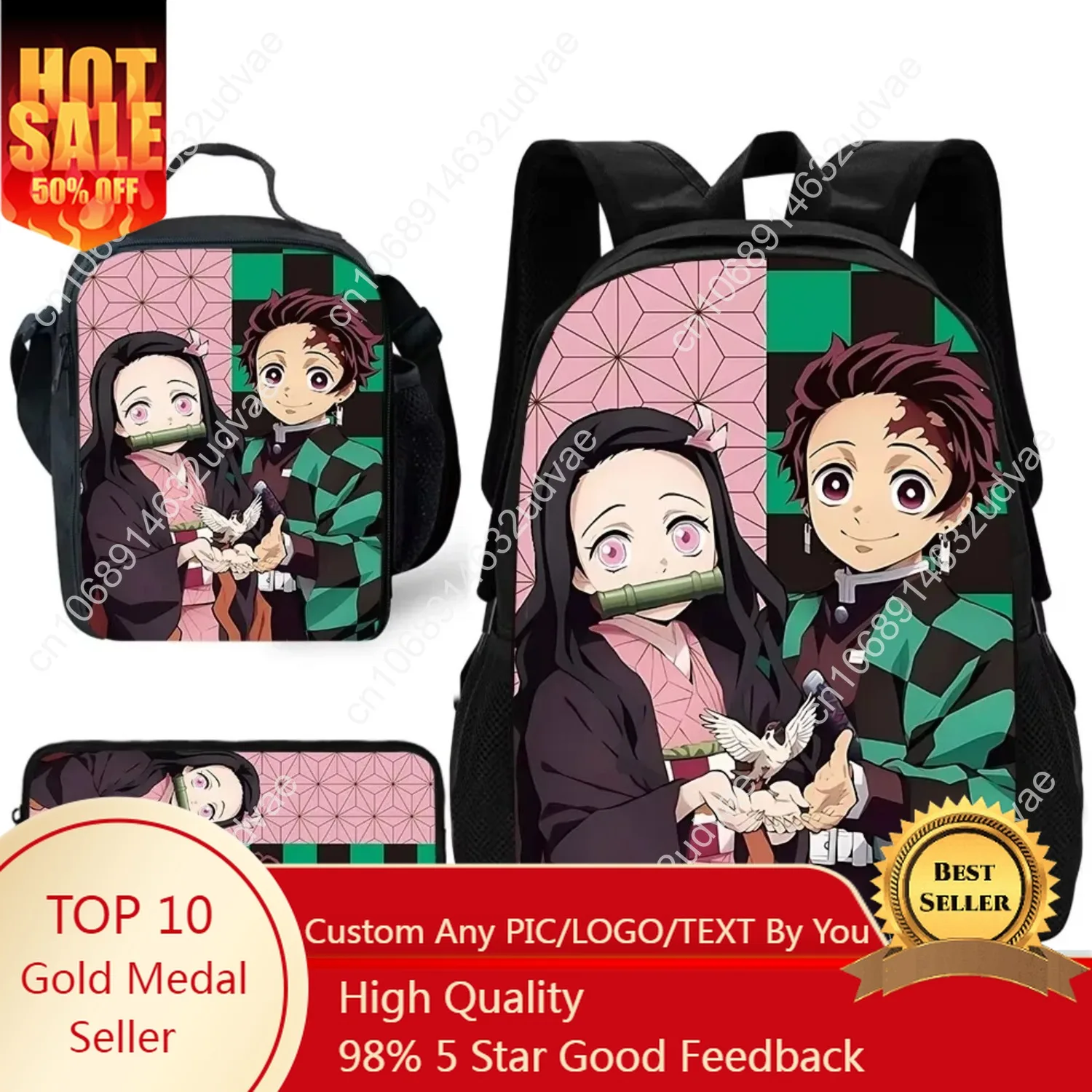 

Anime D-demons Slayers Child School Backpack with Lunch Bags ,Pencil Bags ,School Bags for Boys Girls Best Gift