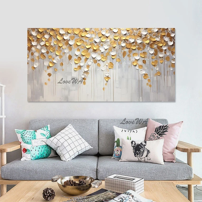 

Thick Acrylic Oil Painting Gold Foil Textured Art Picture Frameless Abstract Canvas Poster Modern Decoration Pictures Room Wall