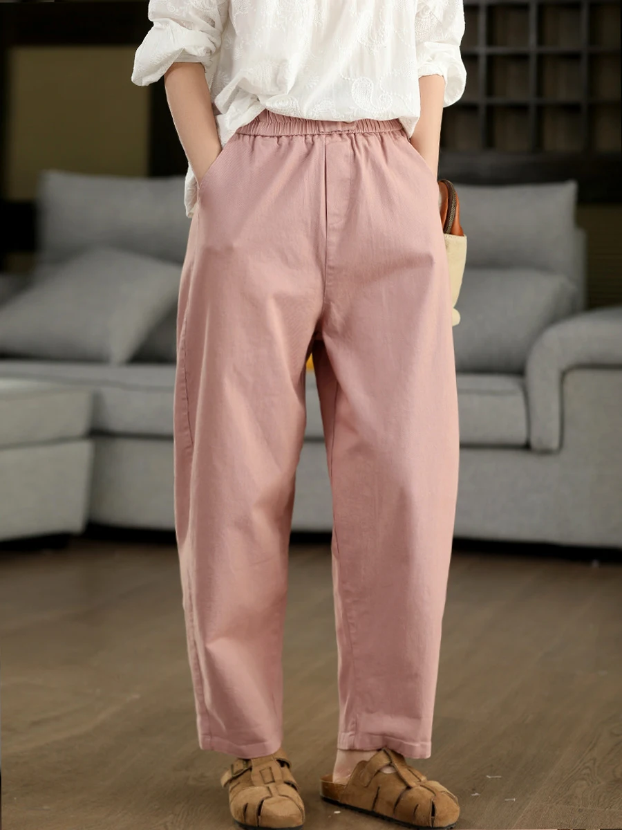 

Женские повседневные брюки-шаровары в стиле ретро из 100% хлопка, облегающие, с эластичным поясом, утягивающие, универсальные, длинные, весенние