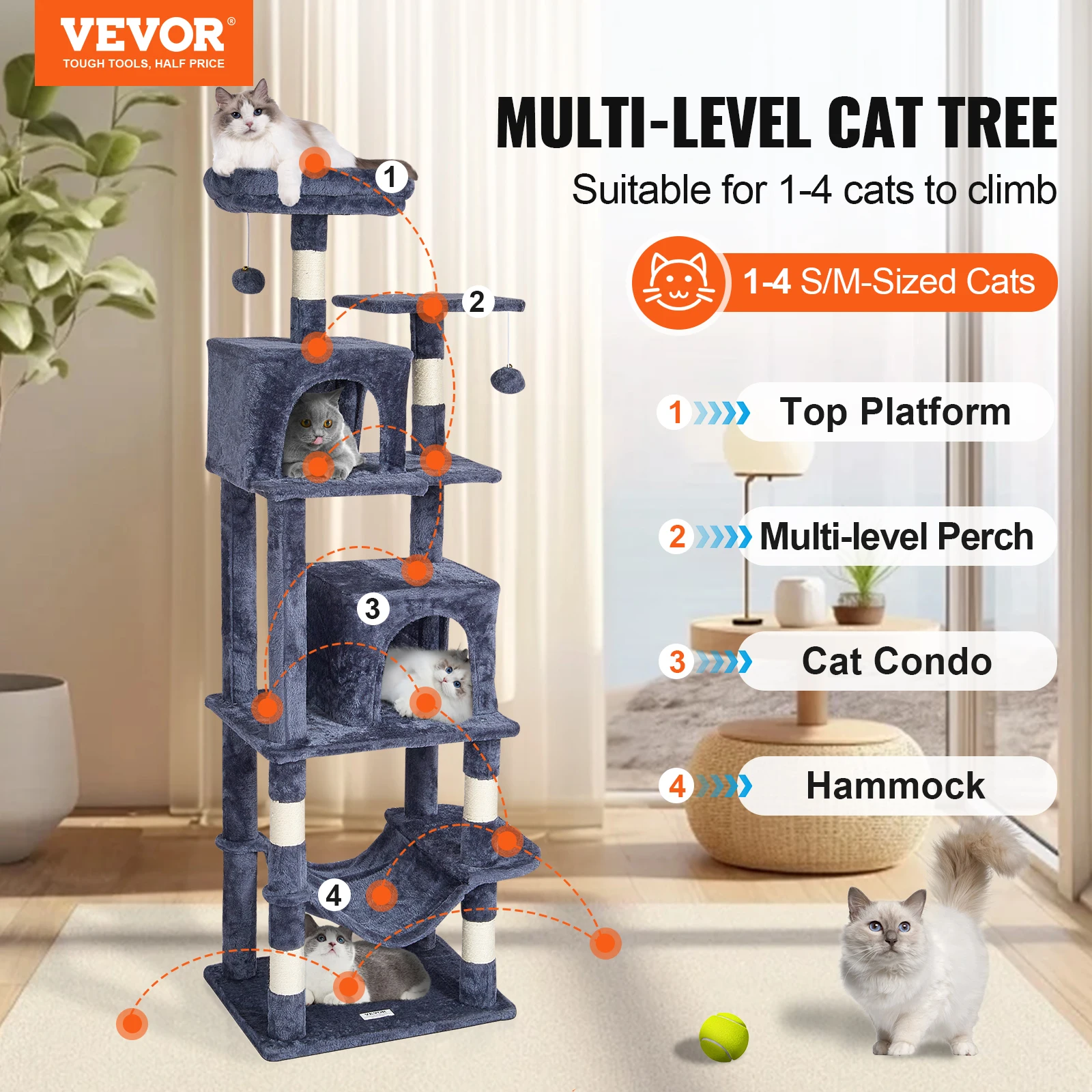 VEVOR Cat Tree for Indoor Cats  63