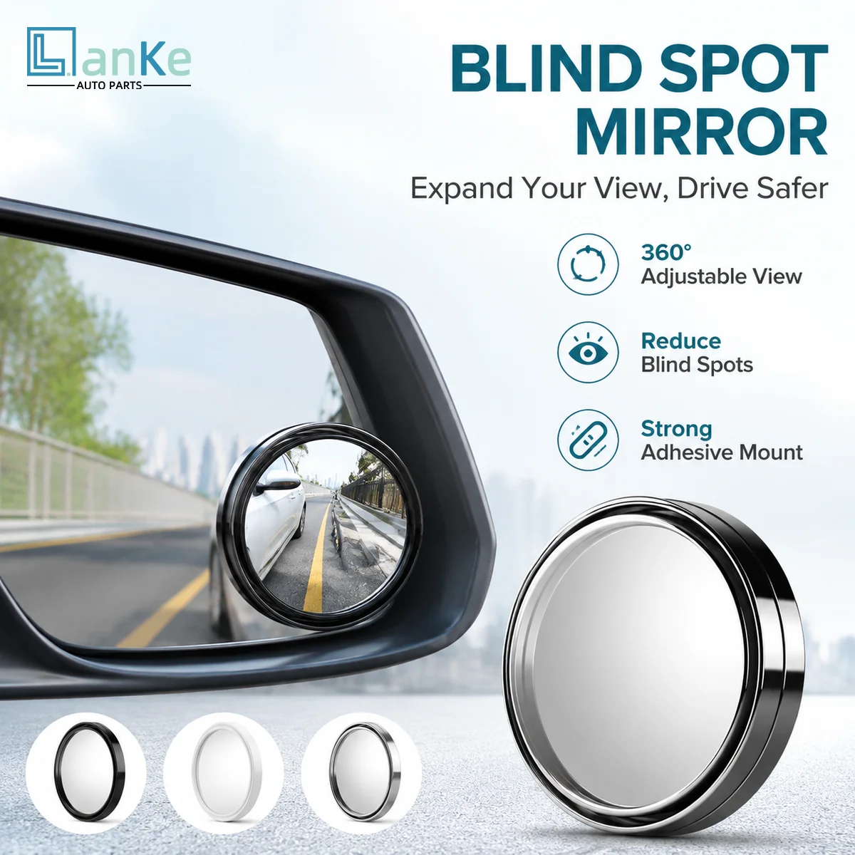 360° Adjustable Blind Spot Mirror for Car Side Rearview Mirror Wide Angle HD Parking Lane Change Aid
