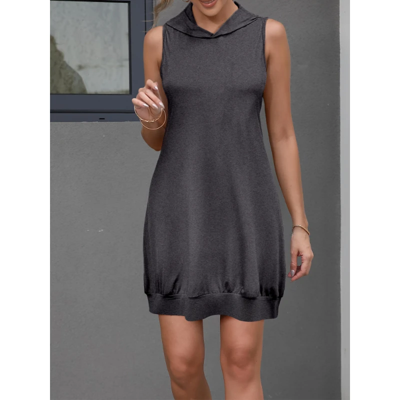 

Female Dresses Airy Comfort Solid Colour Hooded Dresses Skin Friendly Female Sleeveless Dresses