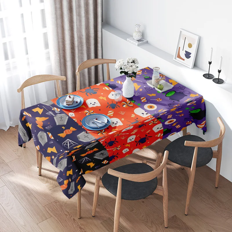 

Halloween Tablecloth Decor with Ghosts and Spiders Printed Polyester Dining Cover for Fall Party Decoration (Purple)