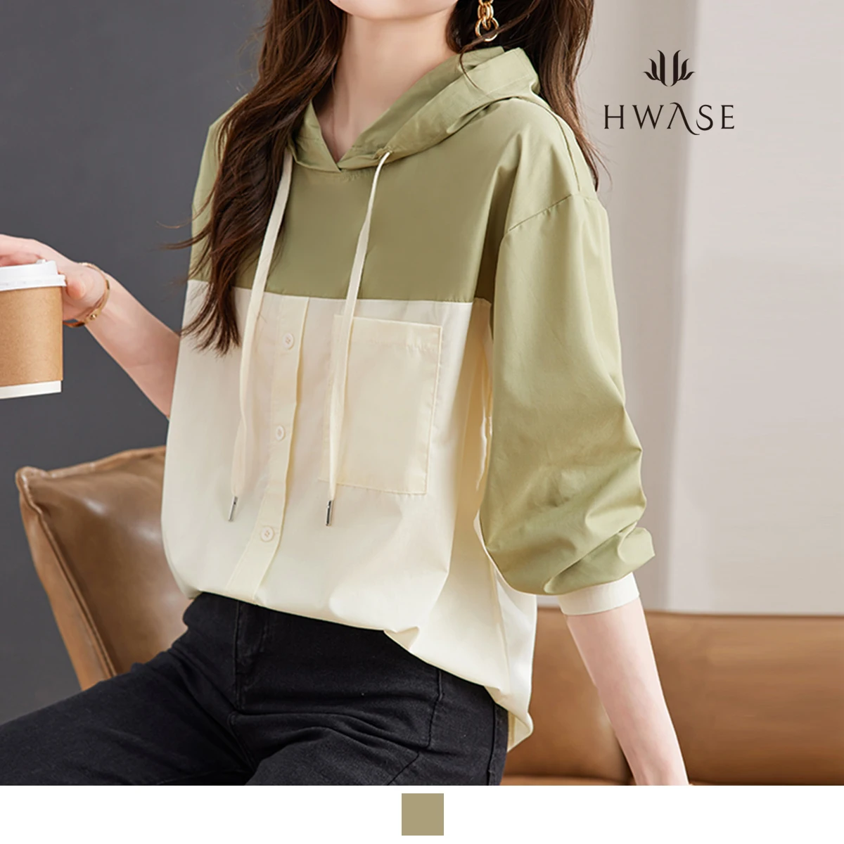 Hoodies (up to 77) Hoodies chiffon green tea blouses _ HB4SBL088C