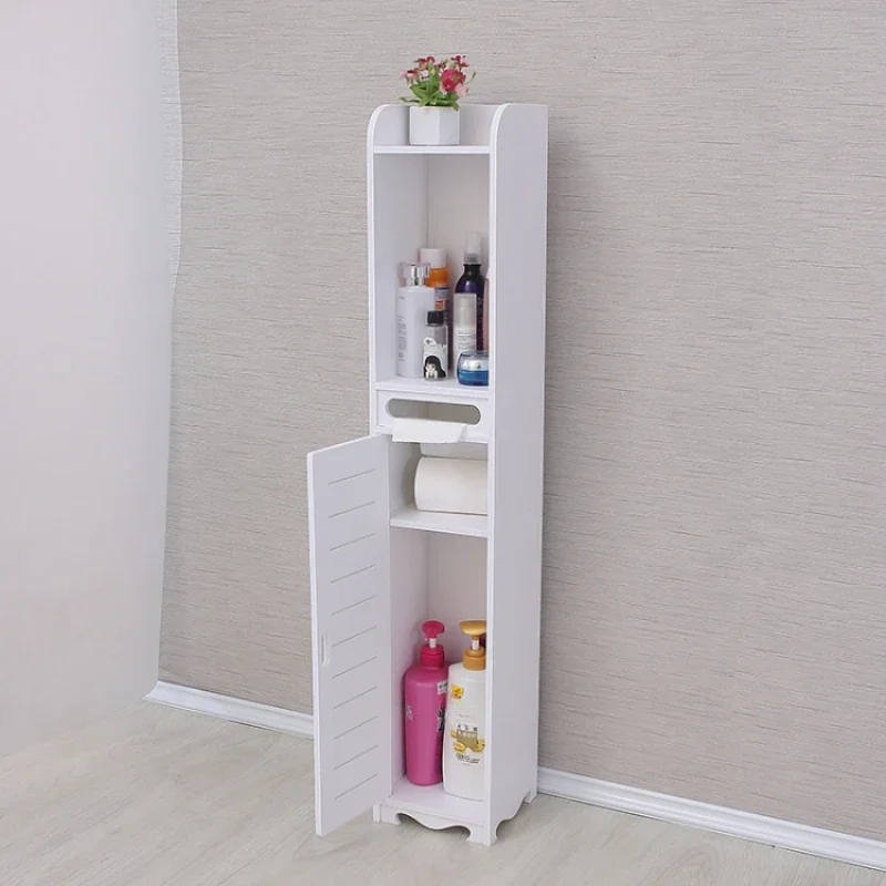 Toilet Bathroom Cabinets To Floor Standing Waterproof Side Shelves Narrow Corner White Storage Cabinet Organizer Home Furniture