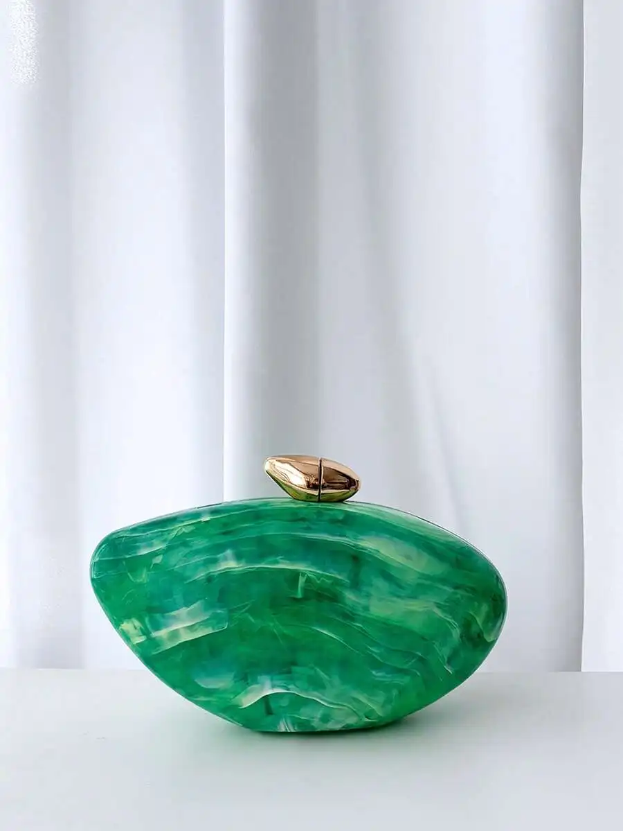 

Green Marble Shell Shape Clutch Bag For Women Evening Party