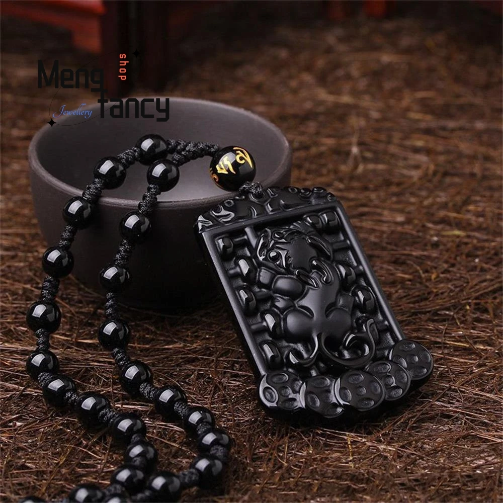 Natural Obsidian Money Abacus Pixiu Pendant Retro Simple Exquisite Fashion Luxury Jewelry Best Selling Handicraft Holiday Gift